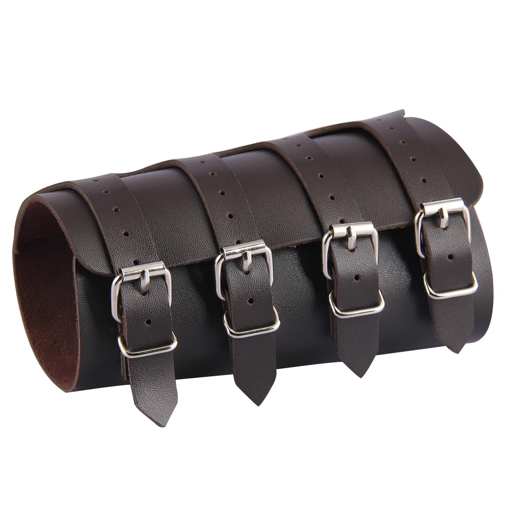 HOEACXY Viking Bracers for Men Medieval Leather Bracers Buckles Leather Arm Guards Cuff Gauntlet Wristband Armband for Men Women 1 Pair brown