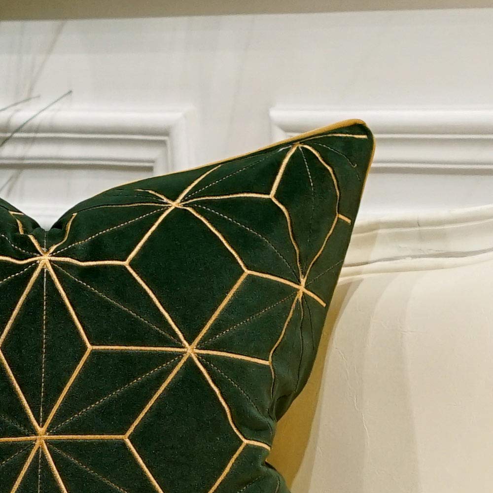 Avigers 18 x 18 Inches Green Gold Plaid Cushion Case Luxury European Throw Pillow Cover Decorative Pillow for Couch Living Room Bedroom Car