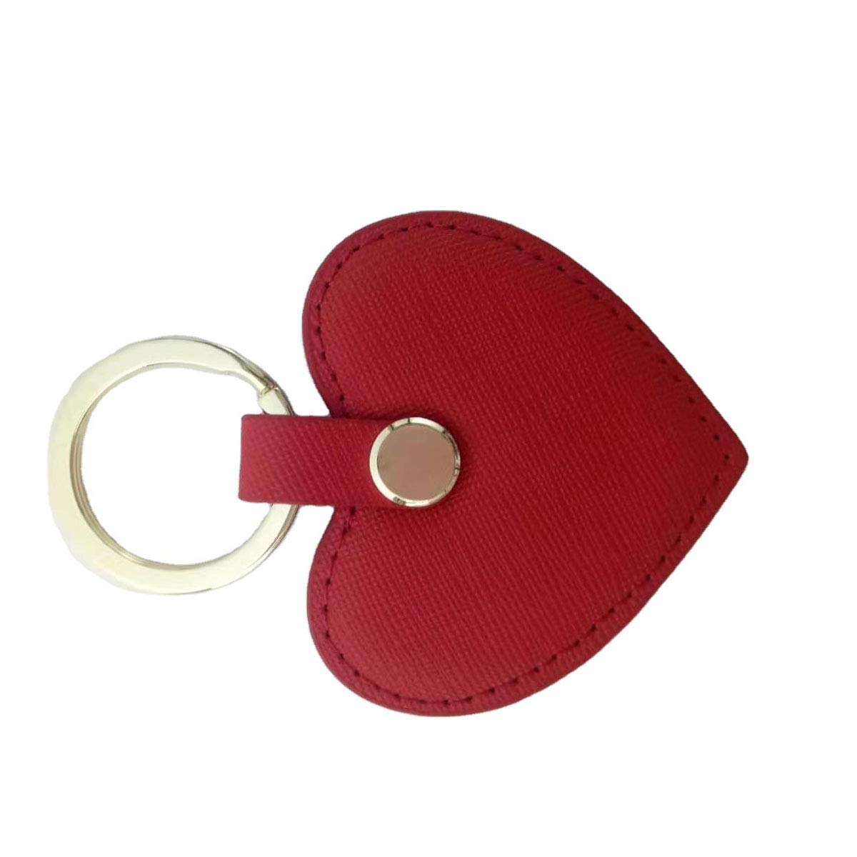 Dan Cute women Leather Keychain Heart Shape Leather Keychain Ring Car Key Holder (Red)