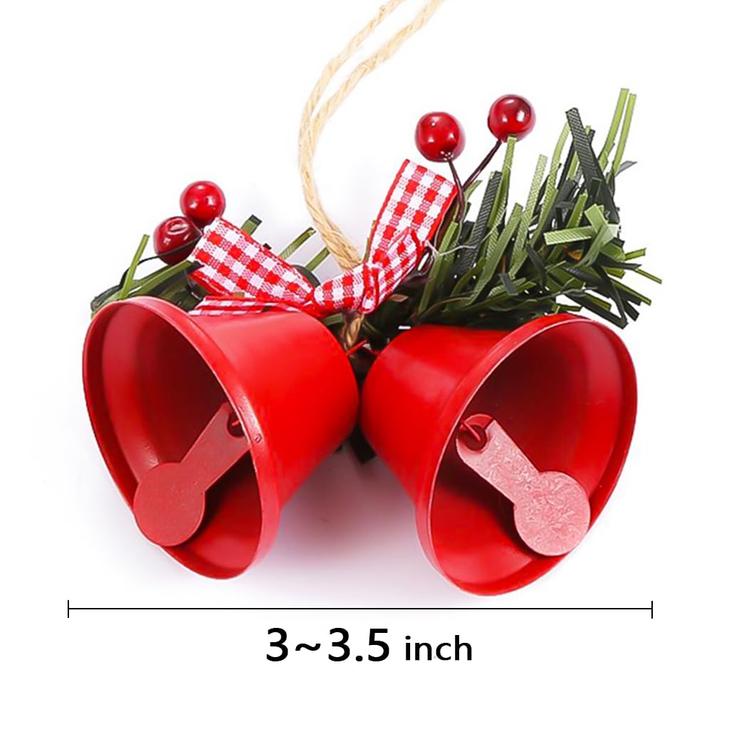 Christmas Jingle Bells Metal Decorative Bells Xmas Tree Ornaments for Wreath Holiday Crafts Rustic Home Hanging Decor Wind Chimes, Red White Gold (6 Pcs)