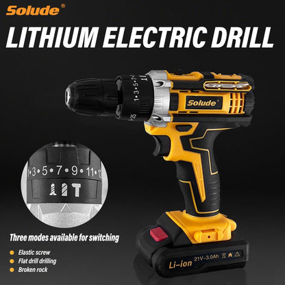 SOLUDE Tool Set with Drill,21V Cordless Power Drill Tool Box with 2 Battery,Electric Drill Driver with Basic Hand Tools for Home Repair and DIY Projects