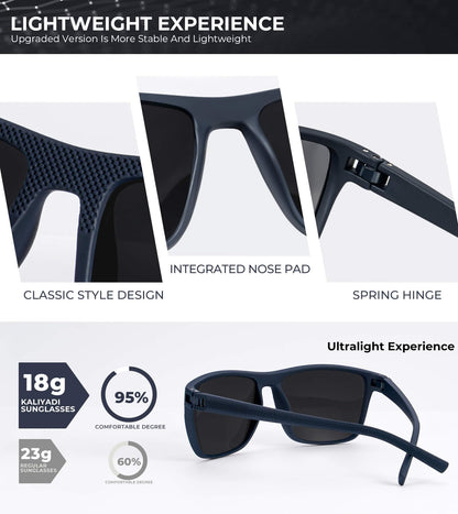 KALIYADI Polarized Sunglasses Men, Lightweight Mens Sunglasses Polarized UV Protection Driving Fishing Golf (Frame Blue|Lens Black/Red/Ice Blue)