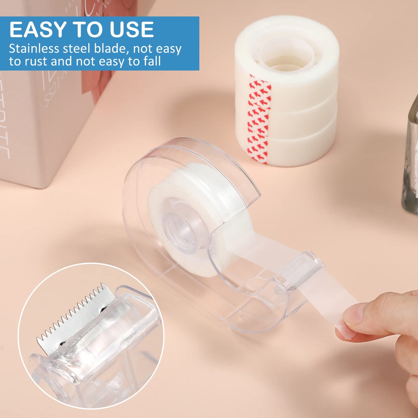 Yahenda 32 Pcs Invisible Tapes Dispensers with 32 Writable Matte Clear Tape Refills, 0.7 x 985 Inches, Refillable Desk Tape Dispenser Bulk for DIY Project, Home, Office, School & College Supplies