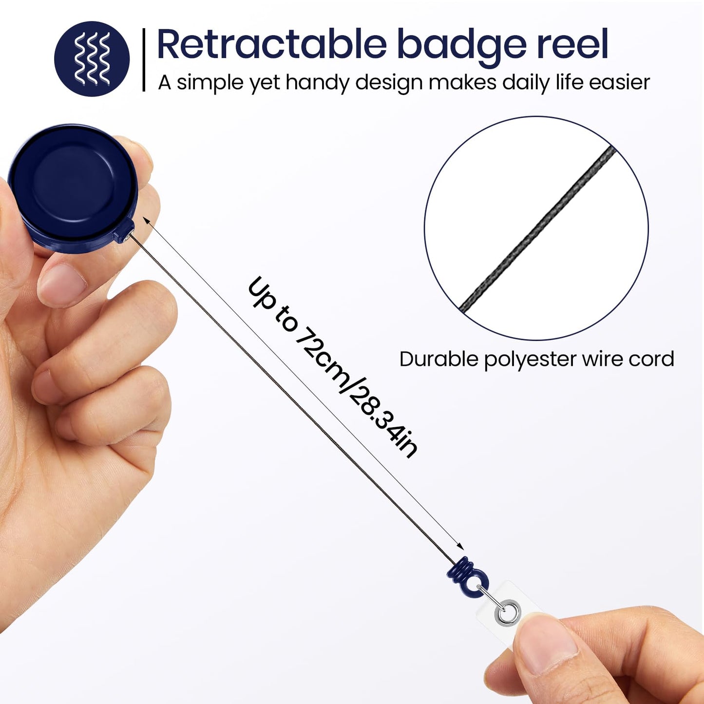 Zonon 100 Pcs Retractable Badge Reel Clips ID Card Holder Reel with Metal Belt Clip for Hanging Cards Key Chains, Name Badge Holders for Nurses Teachers Students (Dark Blue)