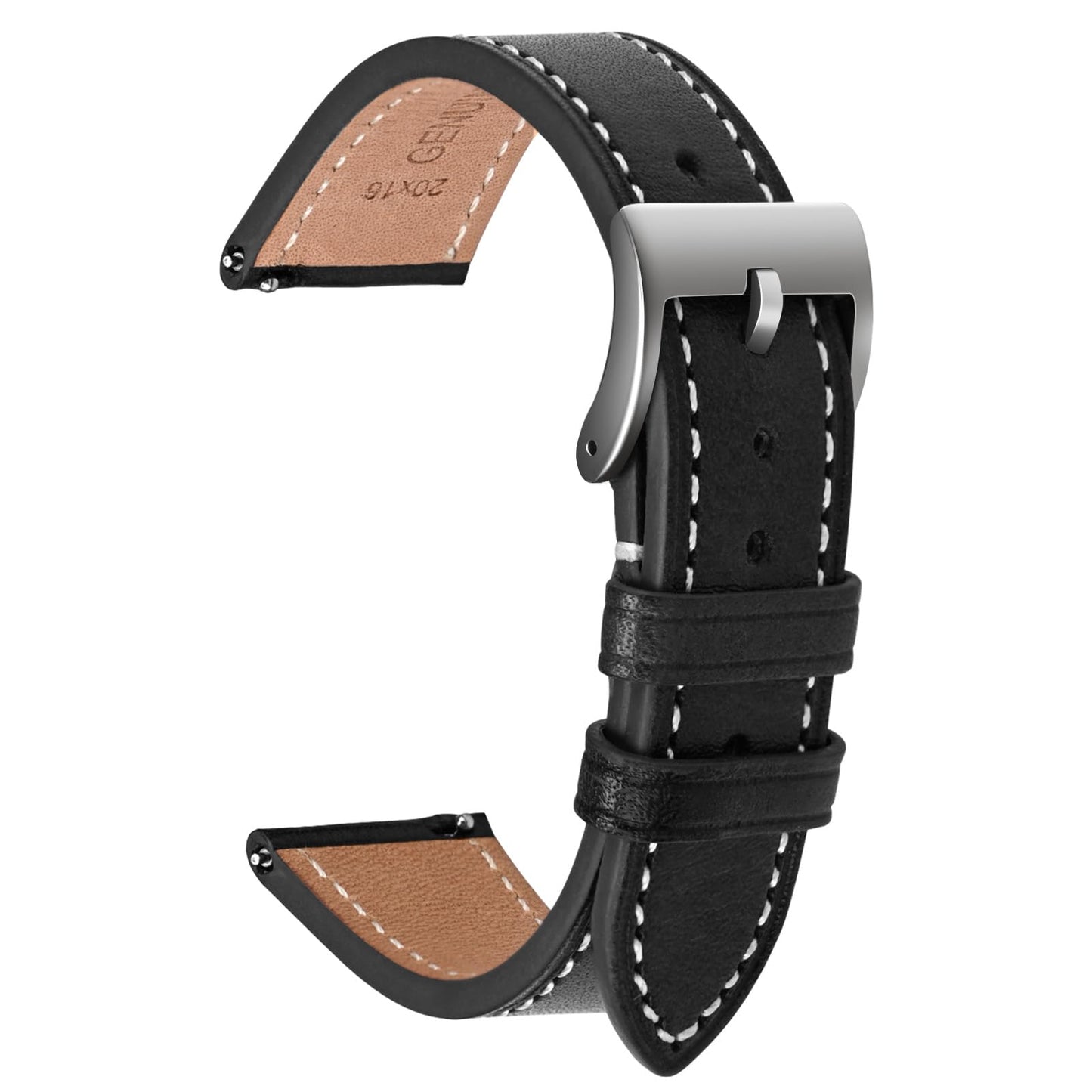 ULLCHRO Leather Watch Straps for Men & Women - Quick Release - Stainless Steel Buckle - Replacement Strap - Band With 17mm, 18mm, 19mm, 20mm, 21mm, 22mm (22mm, Black)