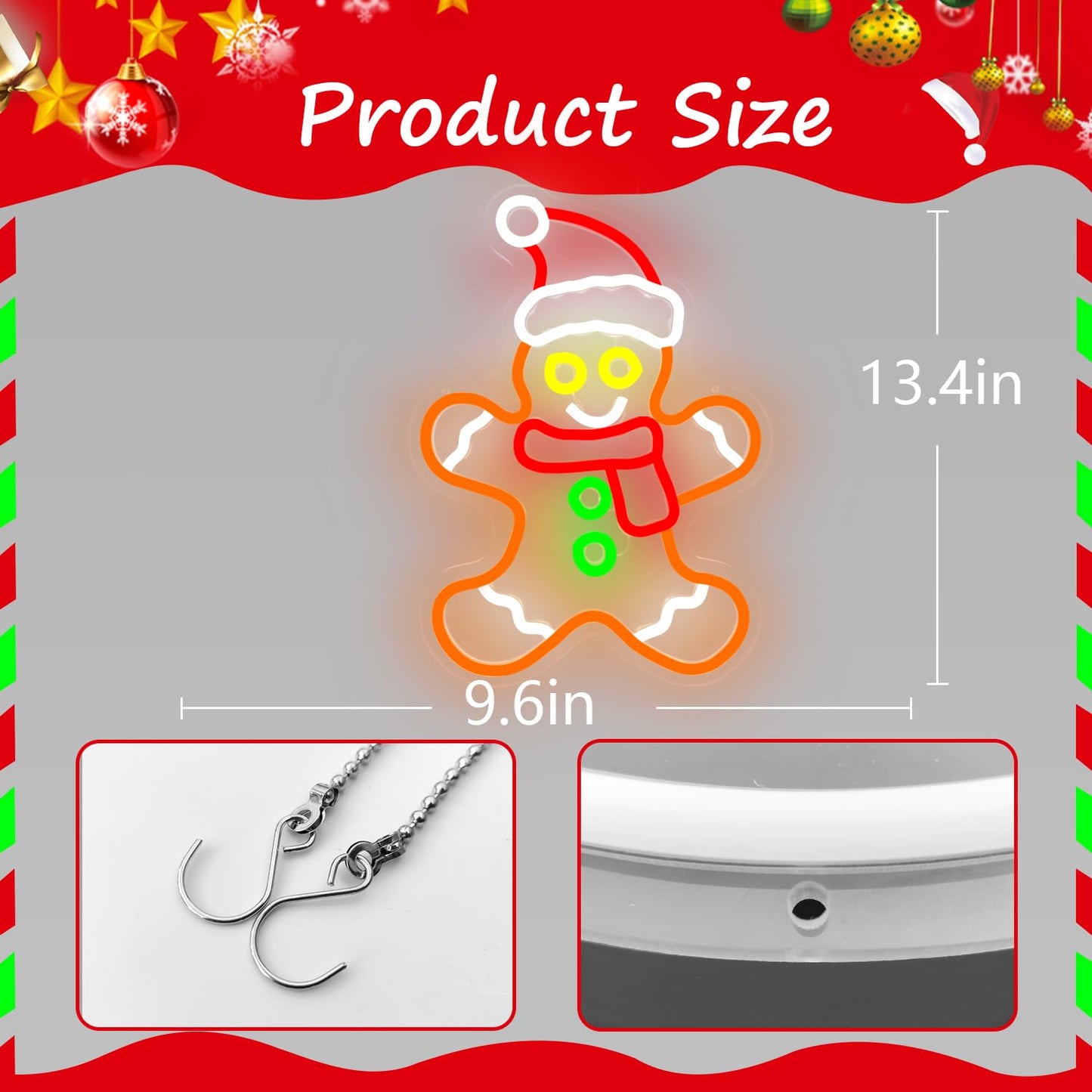 Gingerbread Man Neon Sign Dimmable Gingerbread Christmas Neon Lights for Window, Bedroom, Living Room LED Gingerbread Man with Scarf and Santa Hat Neon Sign for Christmas Party Gifts