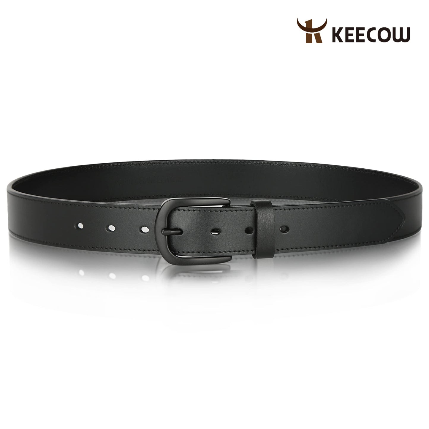 KEECOW Men's 100% Italian Cow Leather Belt Men With Anti-Scratch Buckle,Packed in a Box (Black-1014, 34-38)