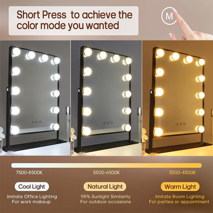 Hansong Vanity Mirror with Lights Makeup Mirror with Lights 12 Dimmable Bulbs Hollywood Lighted Makeup Mirror Detachable 10x Magnification 3 Color Lighting Modes