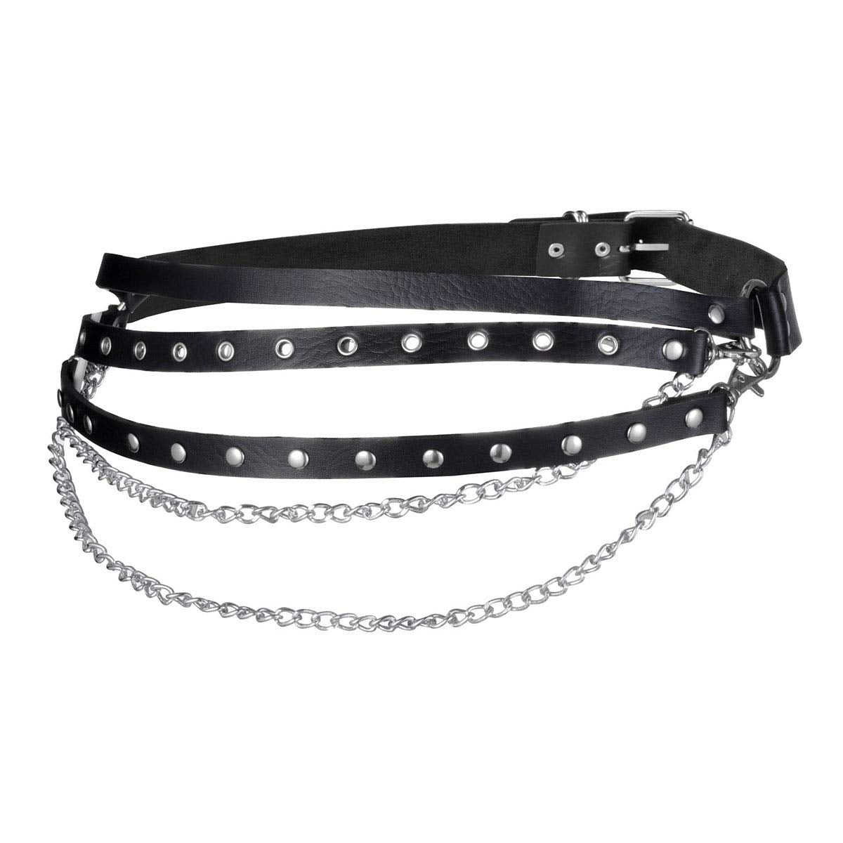 Eigso Punk Leather Belt for Women Men Plus Size Goth Chain Studded Leash for Woman Man Party Rave Accessory for Woman Man