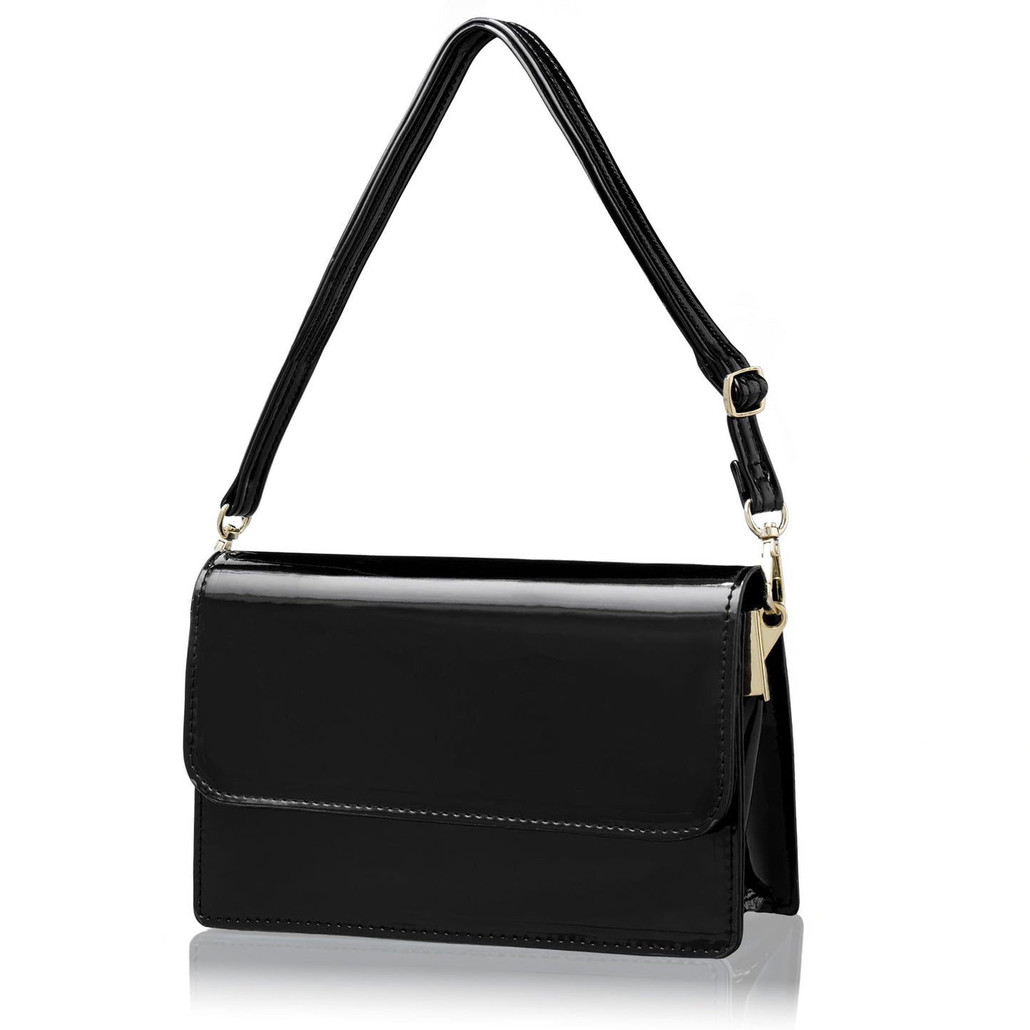 Toptime Patent Leather Evening Bag Clutch Purse for Women, Shiny Black Shoulder Bag with Adjustable Strap, Envelope Crossbody Bags Handbag with 2 Compartments for Prom Cocktail Party Wedding