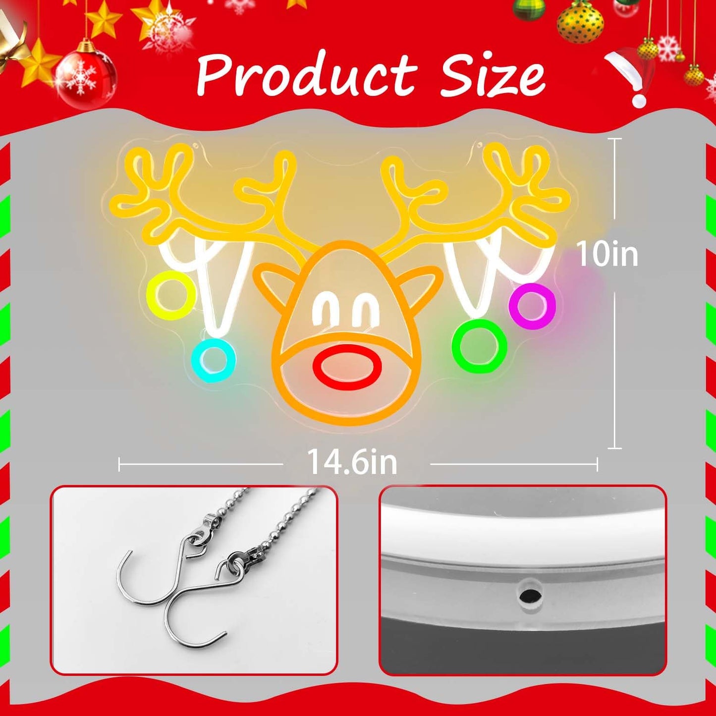 Christmas Reindeer Neon Sign Dimmable Elk Neon Light Sign for Wall Decor Christmas Neon Window Lights, Deer Neon Sign for Bedroom Living Room LED Reindeer Christ-mas Party Decoration