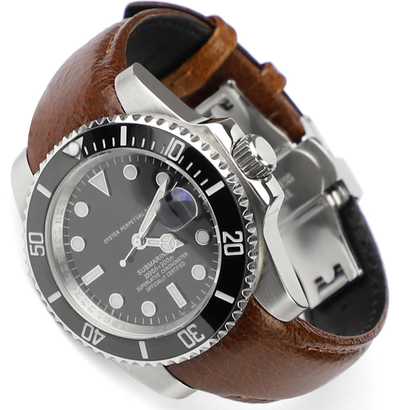 Sight Focus 20mm Curved End Retro Leather Watch Band for Rolex Submariner 40mm,Daytona 40m,GMT-Master 40mm,Yacht-Master 40mm,Explorer I Vegetable Watch Strap Replacement (Style 2 Brown, 20mm)