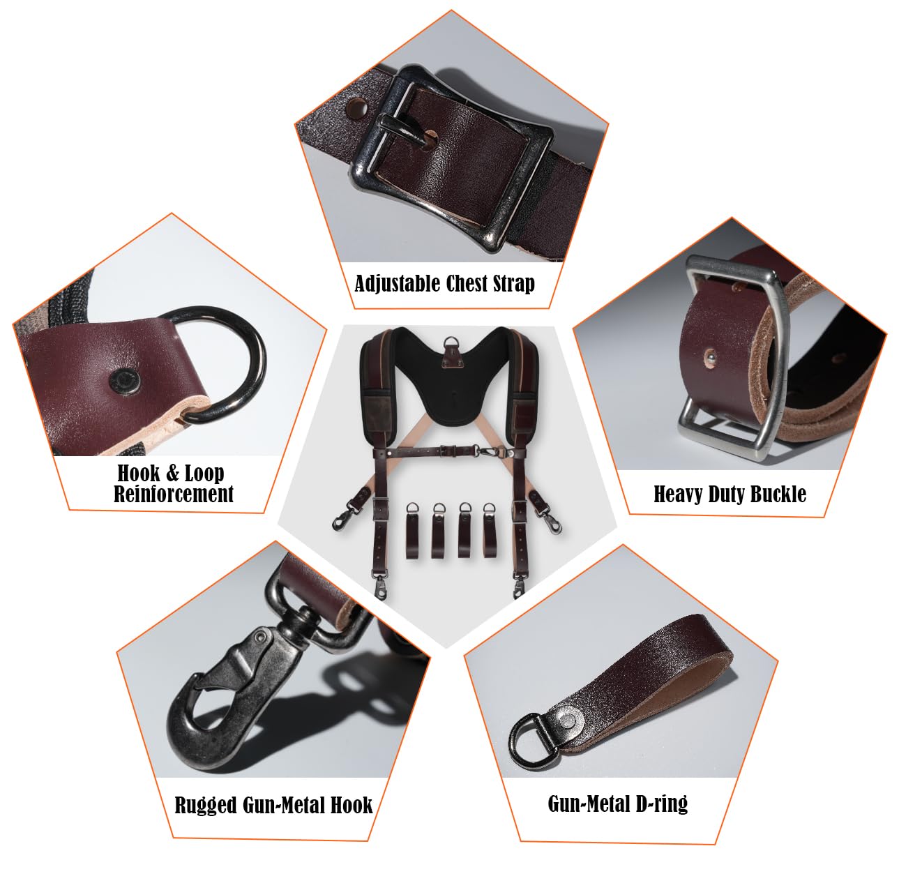 WELKINLAND Top-Grain Tool Belt Suspenders, Heavy-Duty Tool Belt Suspender For Men, Comfy Padded Tool Belts Suspenders, Adjustable Extra-Thick Leather Tools Belt Suspenders For Men