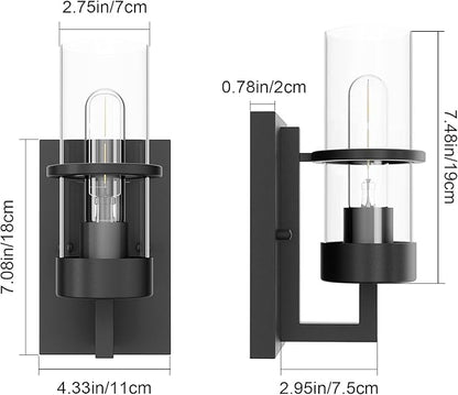 Tipace Black Wall Light Fixtures,Industrial Wall Sconces Clear Glass Wall Mount Sconce,Wall Lamp for Living Room Bedroom Hallway(Bulb not Include)