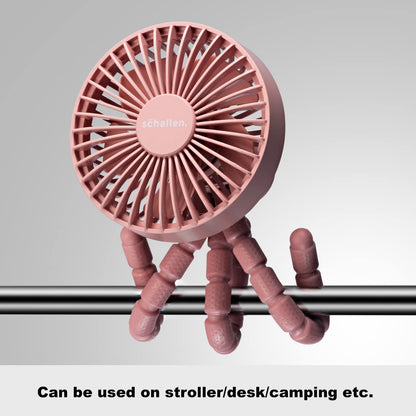 Schallen Rechargeable 4 Way Portable Lightweight Fan for Pram Fan, Car Seat, Desk, Office, Travel Fans | Clip on, Handheld, Tripod & Phone Holder (Pink)