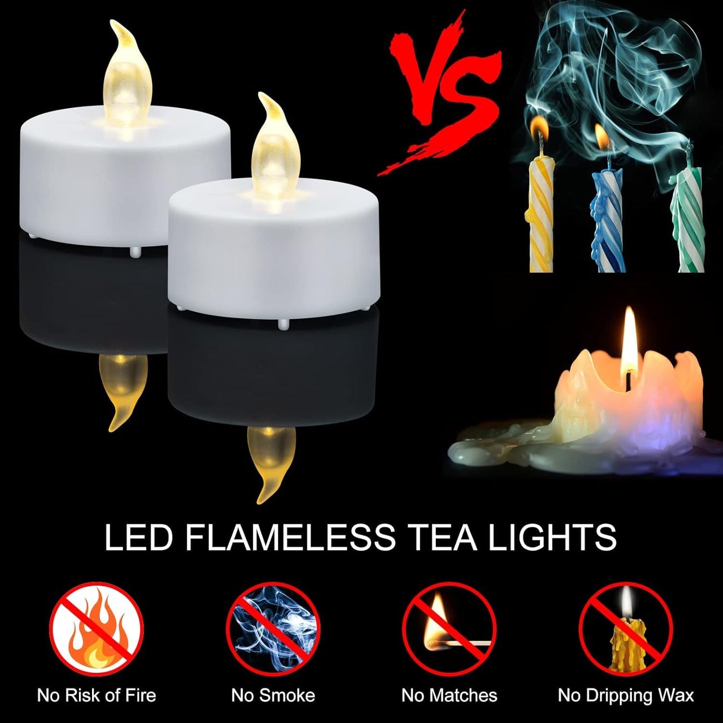 Nancia LED Tea Lights Candles- 50PACK Flameless Candles Realistic and Bright Flickering Long Lasting 200Hours for Holiday Celebration,Home Decoration Warm White