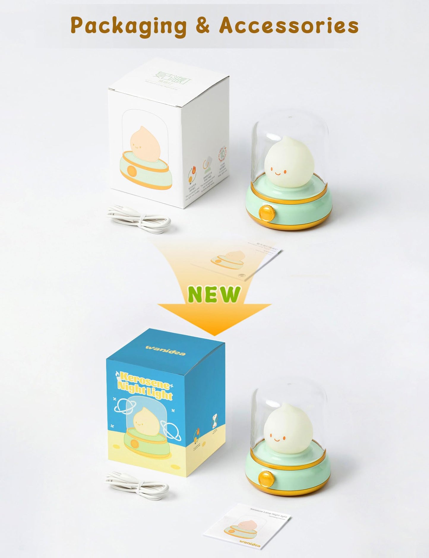 WANIDEA Cute Chibi Flame Lamp, Anime Cozy Lights, Retro Rechargeable Night Light, Decor, Cute Desk Accessories, Gifts.