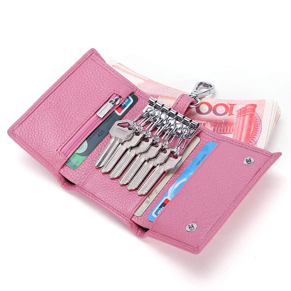RuoFeng Keychain Key Holder Ring with 6 Hooks Snap Closure (Pink)