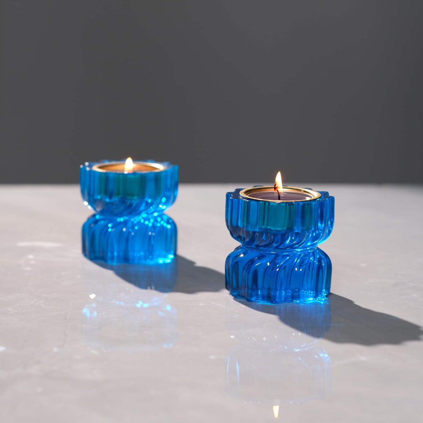 ICNBUYS Twizzle Twist Tealight Holder, Decorative Tealight Candle Holder for Table Display, Unique Home Décor, Housewarming Gift, Spiral Sculpture Diwali Tea Light Stand Blue Resin Set of 2