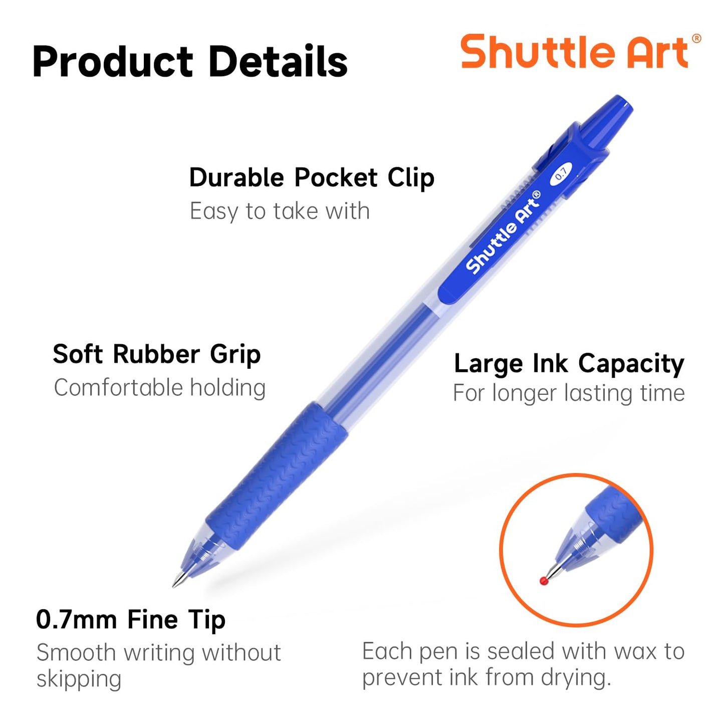 Shuttle Art Blue Gel Pens, 20 Pack Retractable 0.7mm Medium Point Rollerball Blue Ink Pens Smooth Writing with Comfortable Grip for Writing Journaling Taking Notes Office School Home