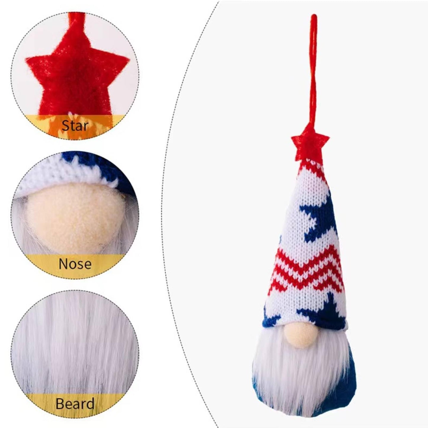 4th of July Decorations-Independence Day Hanging Gnomes USA 250th Anniversary Patriotic Gnomes Ornaments,4Pcs Memorial Patriotic Tree Decor Red White Blue Hanging Ornaments for Independence Day