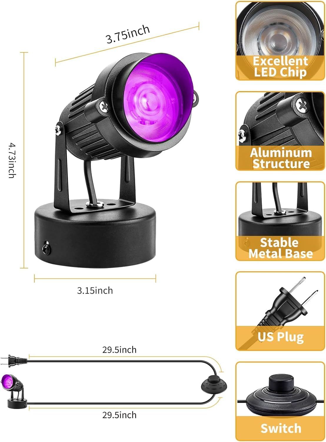 ZUCKEO LED Spot Lights Indoor RGB Up Lights with Remote, 120V 10W Uplighting Indoor Spotlight Plug in, 4.92FT Code Accent Flood Light Color Changing Landscape Lighting for Christmas Halloween(4Pack)