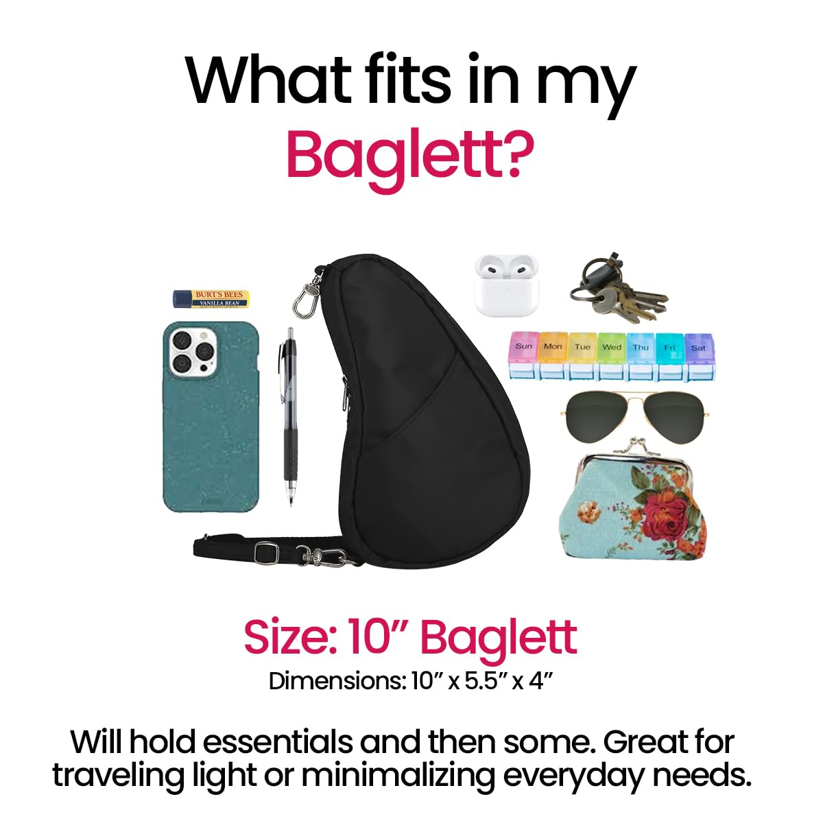AmeriBag 10" Healthy Back Bag Nylon Ergonomic Crossbody Sling Baglett for Everyday Use, Travel & Walking Comfort (Amethyst)
