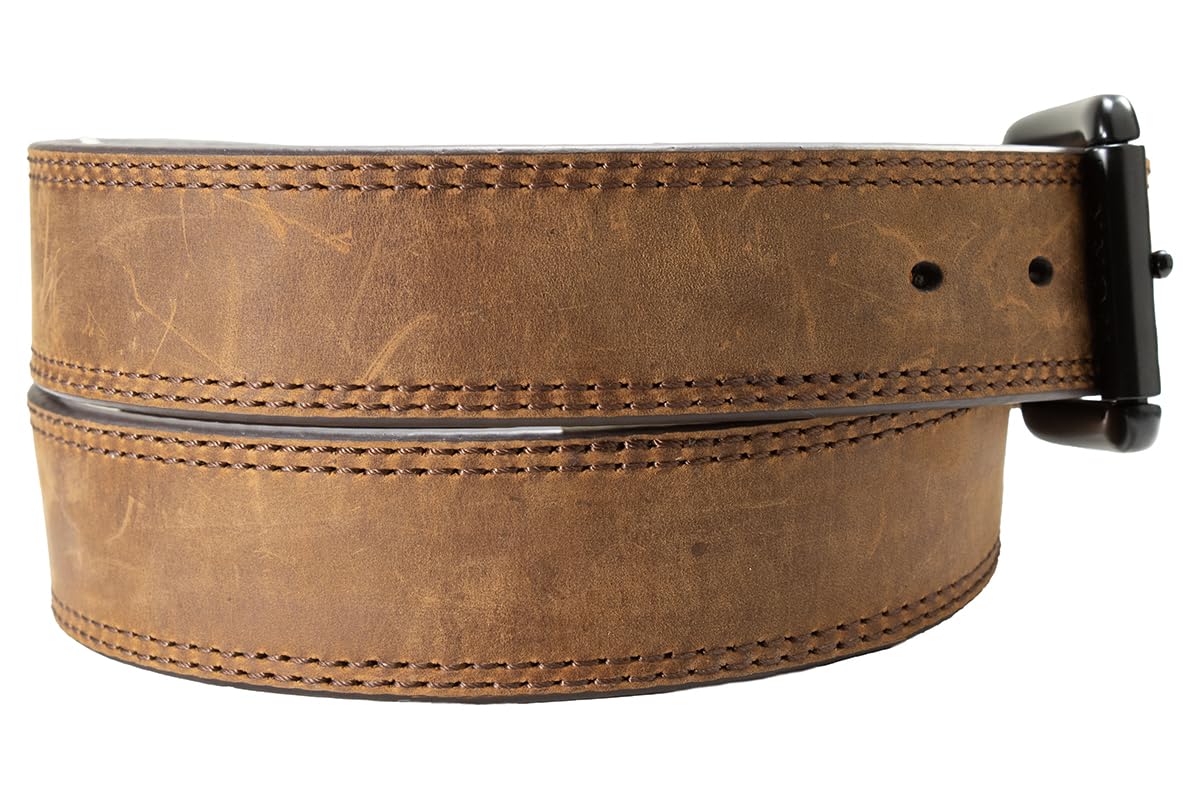 ARIAT Men's Double-Stitch Perforated Leather Belt with Roller Buckle, Brown, 32