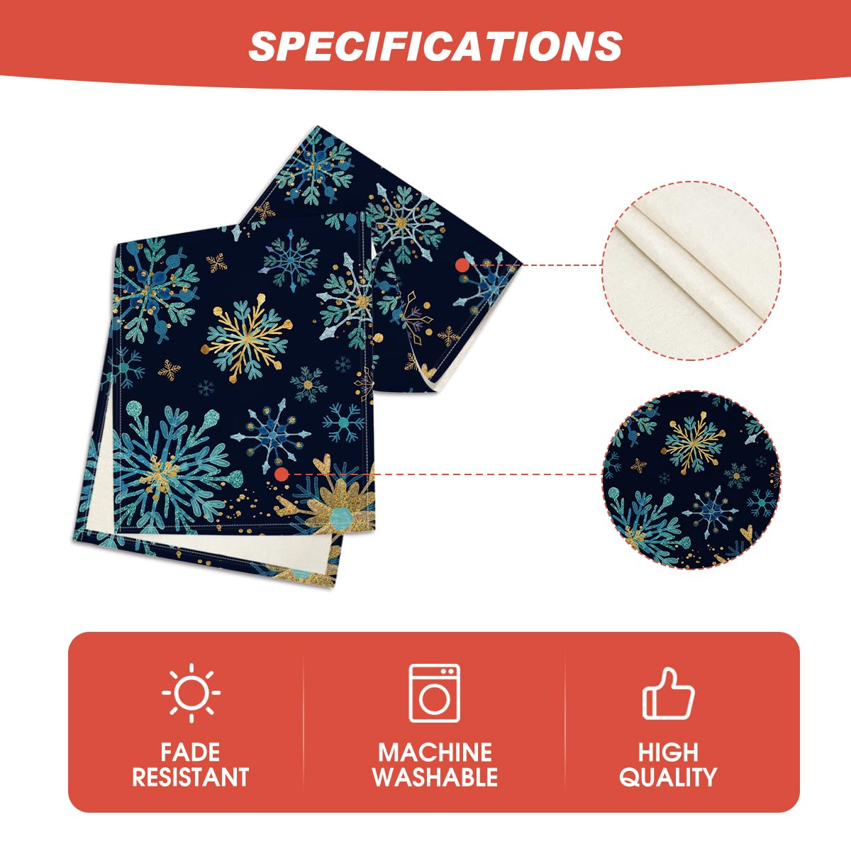 Artoid Mode Blue Snowflakes Hexagon Winter Table Runner, Seasonal Christmas Kitchen Dining Table Decoration for Outdoor Home Party 13x90 Inch