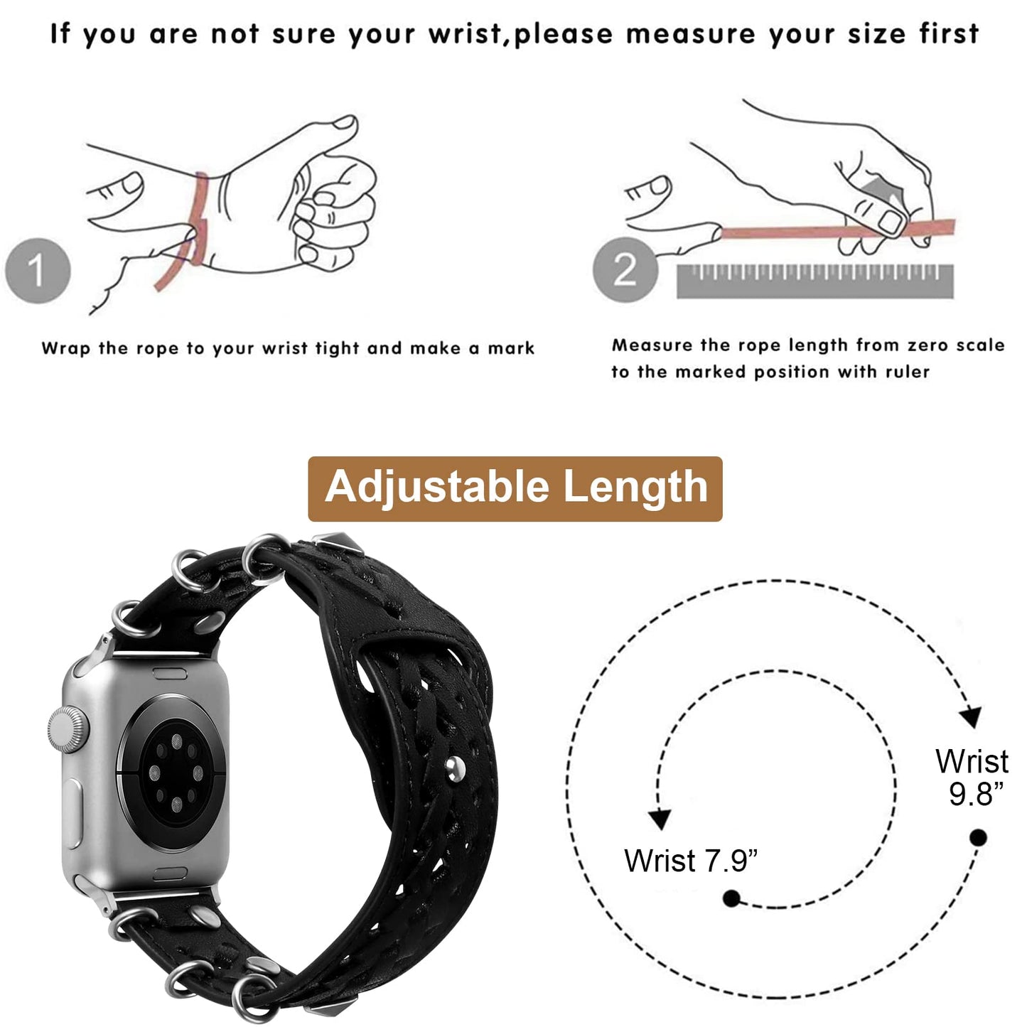 VIQIV Leather Band Compatible with Apple Watch Ultra Band 44mm 45mm 49mm 42mm for Women Men, Hollow-out Woven Rivets Bracelet Designer Wristbands Smartwatch Strap for iWatch Series SE 8 7 6 5 4 3 2