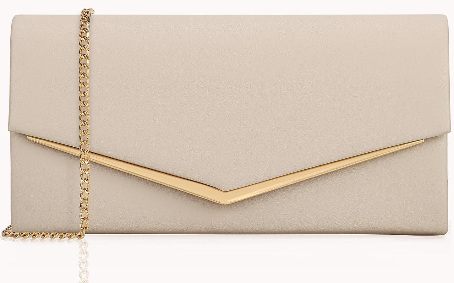 Women’s Evening Handbag Vegan Leather Ladies Envelope Clutch Classic Elegant Purse Bags Beige