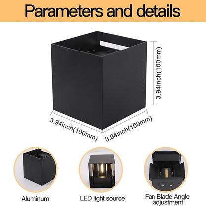 12W 4Pack Outdoor Wall Lights Exterior/Interior,LED Black Outdoor Wall Sconces Light Fixtures Modern,IP65 Waterproof Square Aluminum Wall Lamps, Up and Down Lights 6500K Cold Lights