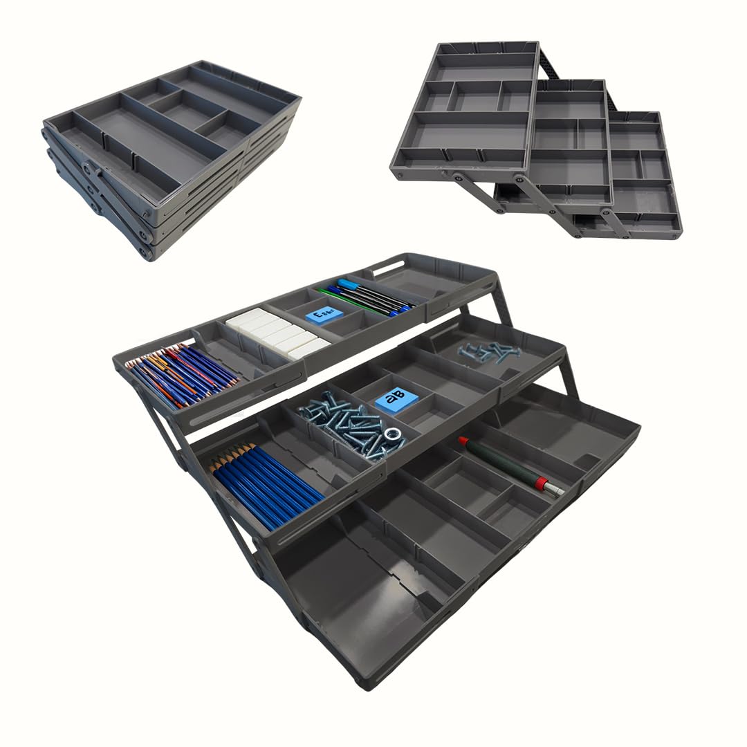 3 Tier Drawer Organizer, Multi Level Smart Drawer Organizer for Desk, Expandable Organizer for Office, Makeup, Jewelry, Kitchen, Folding Storage for Home and Office Drawers & Craft Organizer - Gary