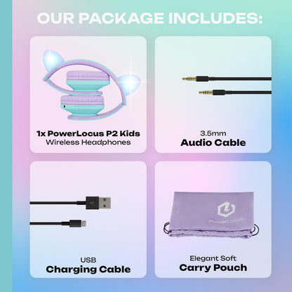 PowerLocus Kids Headphones Over-Ear, Bluetooth Wireless Headphones for Kids,with Microphone, Safe 85DB Volume Limited, Foldable with Carry Case, Audio Cable, Micro SD mode for Online Classes,PC,Phones
