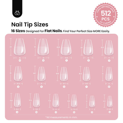Beetles Tipex Gel Nail Kit, Medium Almond Nail Tips 224 Pcs 16 Sizes Pre-Building Pre-Etched Thick Acrylic Tips with Tipex Glue, Mini Lamp