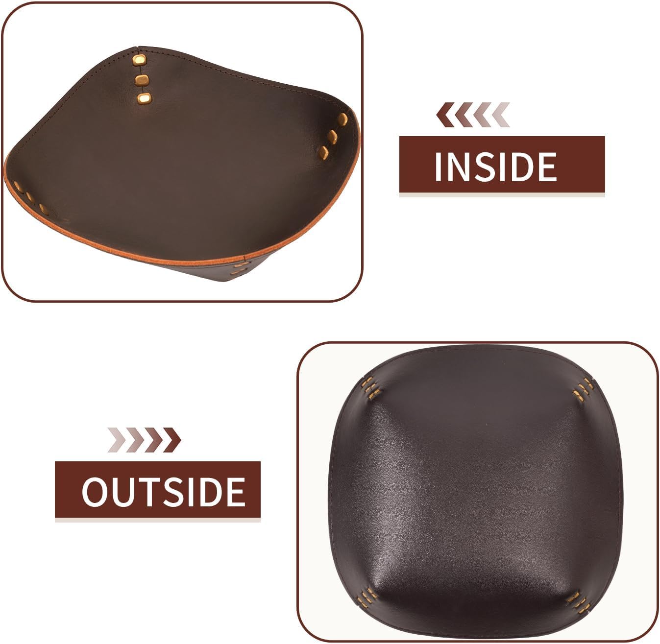 Genuine Leather Valet Tray-Handmade Brown Leather Catchall Organizer for Desk, Nightstand Bedside Desk & Entryway Table Storage Tray for Keys, Phone, Wallet, Coins, Jewelry for Women & Men