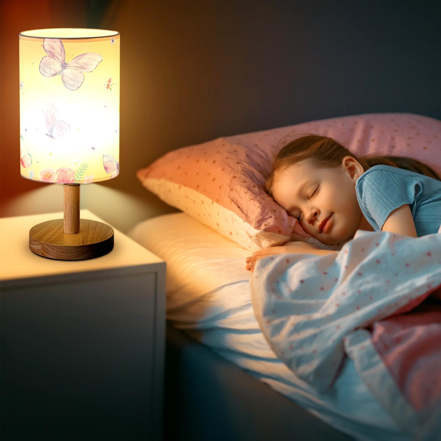 Tujoe Butterfly Lamp Purple Desk for Kids Lamp Fabric Nightstand Table Lamps Bedside Decor for Girl Kids Reading Bedroom Living Room Home Office Christmas Gift