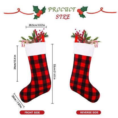 YUJUN 6 Pack 22 Inches Christmas Stockings, Xmas Large Black Red Buffalo Plaid Hanging Stockings Decorations for Christmas Tree Fireplace Family Holiday Party Decor (Red&White)