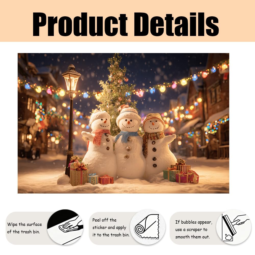 WDESYADMS 35.5x23.6 Inch Winter Snowman Wall Decals PVC Holiday Village Night Scene Peel and Stick Decorative Film for Home Cooking Area Backsplash Stovetop Space Seasonal Festive Style