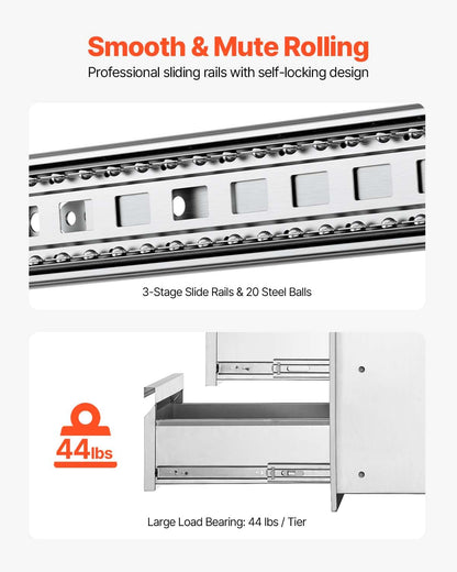 VEVOR Outdoor Kitchen Drawers 14.7" W x 25.4" H x 18.7" D, Box Frame Style Flush Mount BBQ Drawers with Stainless Steel Handle, BBQ Island Drawers for Outdoor Kitchens or Patio Grill Station