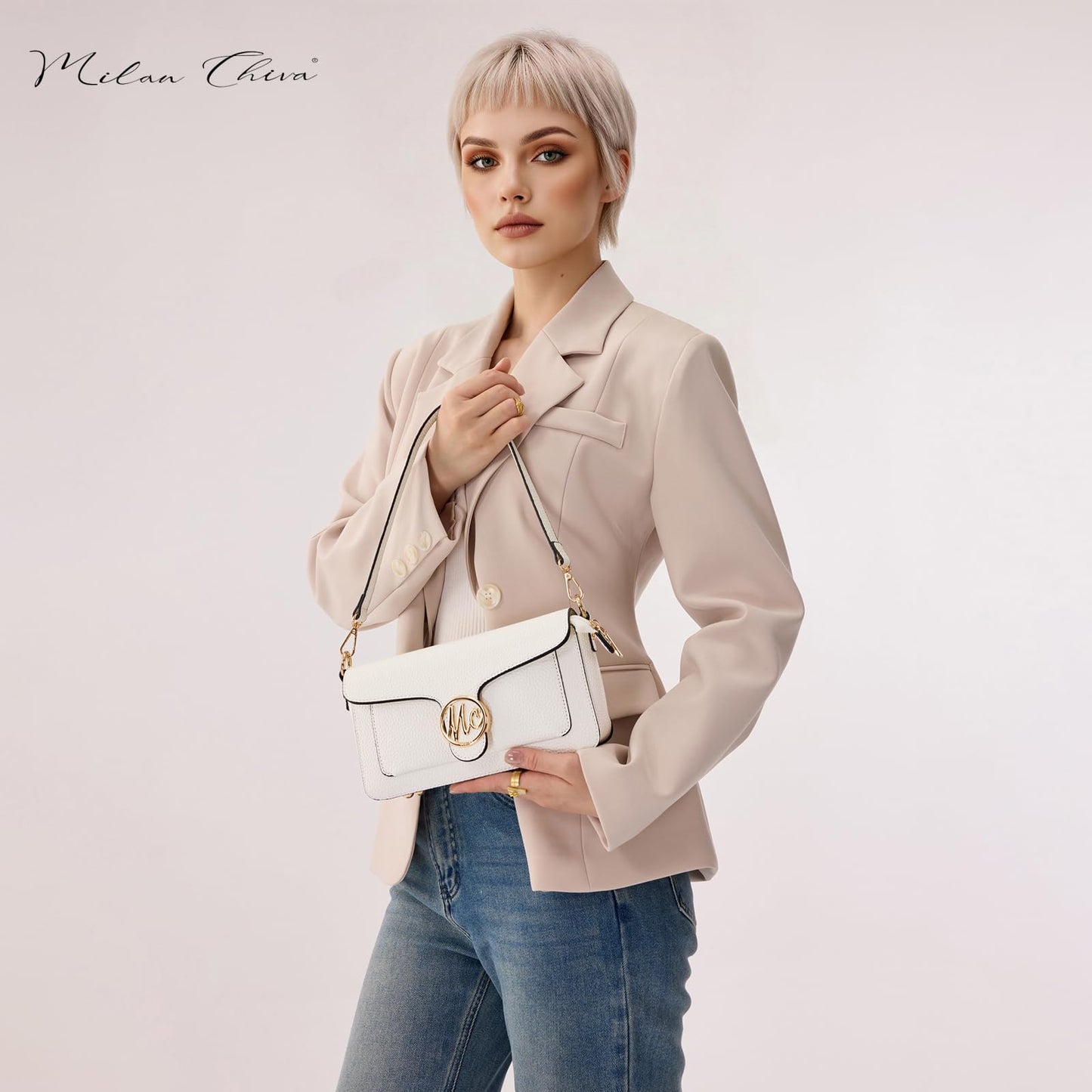 Milan Chiva Crossbody Bags for Women - Small Cross Body Purse Shoulder Bag, Cute Purse Handbags for Daily Commute Travel MC-619WT