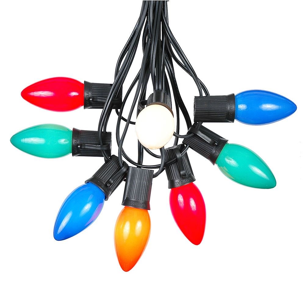 Novelty Lights Multi Hanging Ceramic Christmas String Lights - Retro Fit Traditional C9 Indoor/Outdoor Light Set w/ 25 Mini Bulbs for Roof Lines, Patios & More (Black Wire, 25' Long)