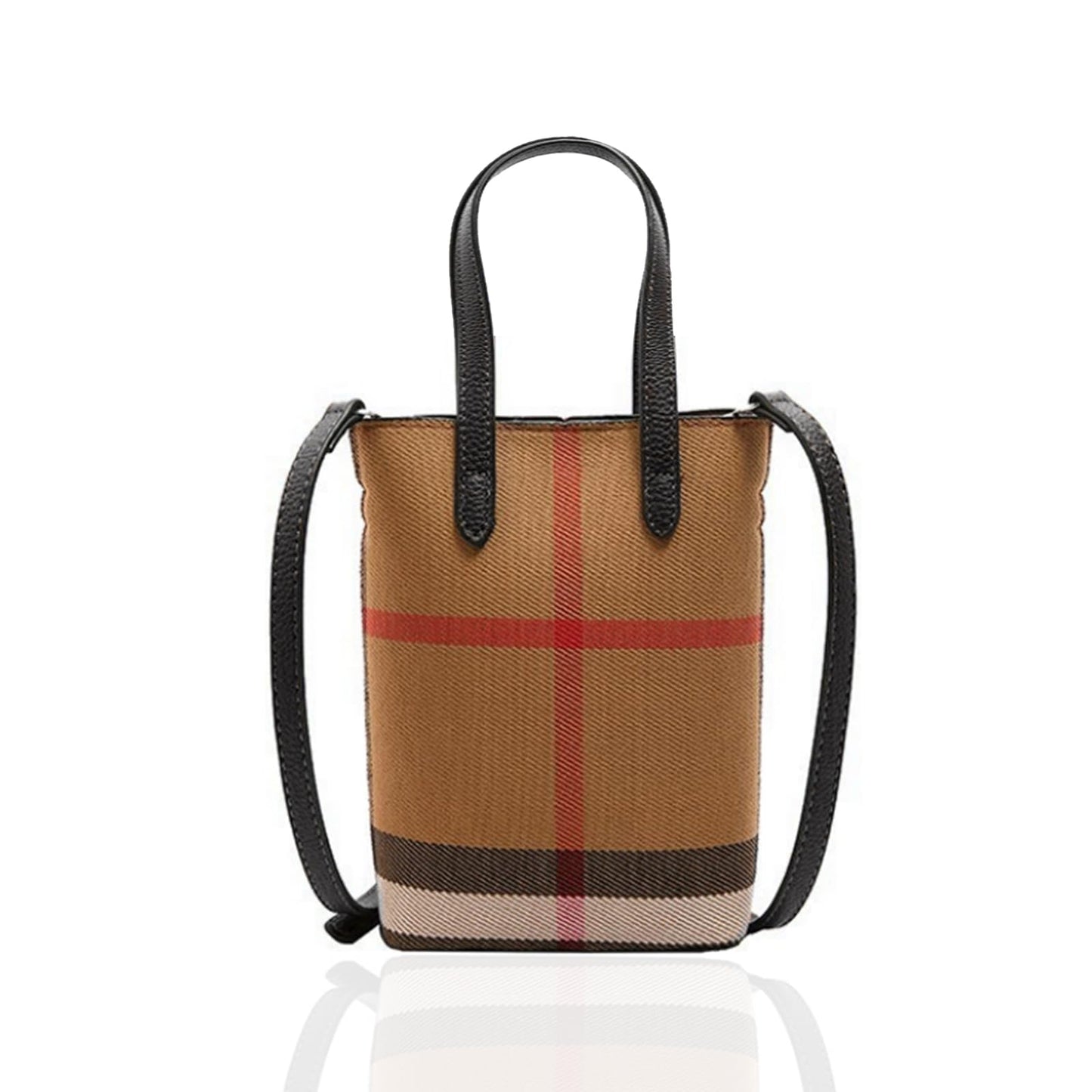 GRUMOTA Mini Plaid Canvas Handbag for Women Small PU Leather Top Handle Bucket Hand Bag,Classic Khaki Crossbody Wallet Purse(Checked Black)