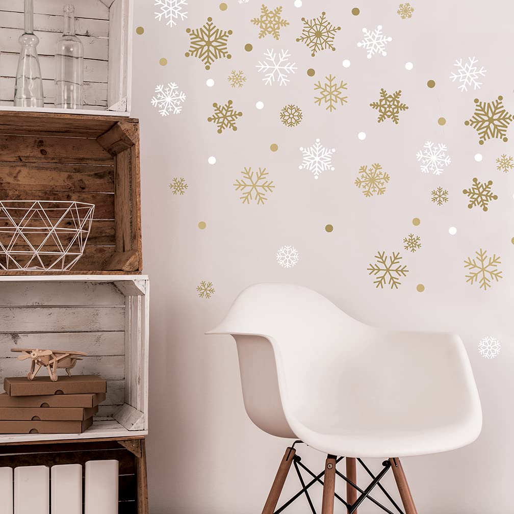 Paper Riot Co. Christmas Wall Stickers Gold Snowflakes Removable Adhesive Home Decor Decals 186 Count
