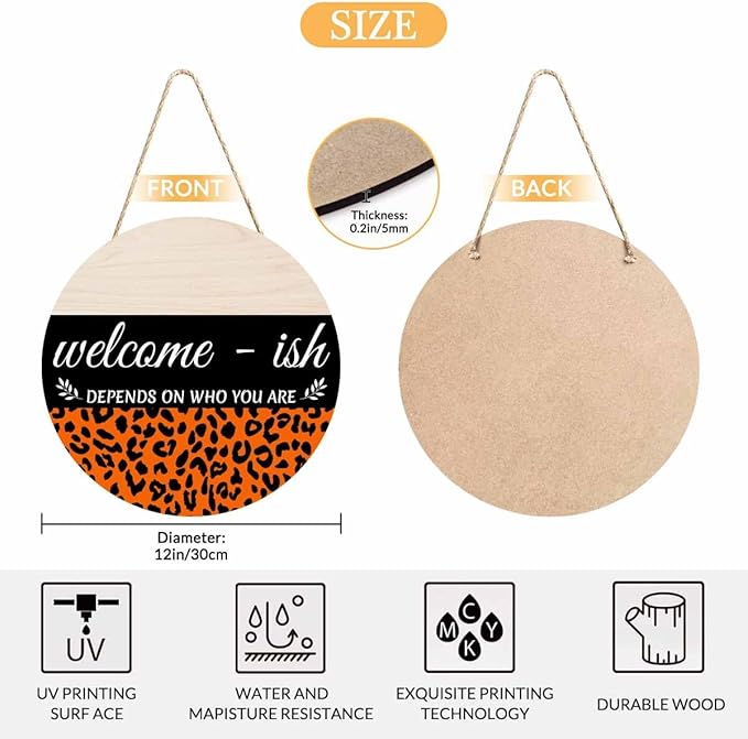 Welcome Sign for Front Door Decor Wreath Orange Leopard Print 12inch Decor Wood Hanging Door Sign for Home Outdoor Indoor