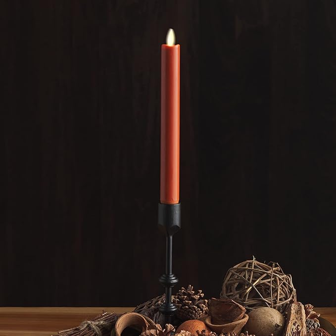 Luminara - Flameless Battery Operated Taper Candle - Burnt Orange - Pack of 1-1x9.5 - LED Flickering Flame - Realistic Safe for Home Kids and Pets