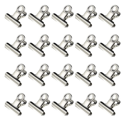 HAHIYO 1.25inch Silver Bulldog Clips Metal File Hinge Binder Clips Clamps Save Space Strong Spring Jaws Rock Solid Grip Book Lay Flat Deburred Edge for Hang Photos Wall Grid Dog Food 20PCS