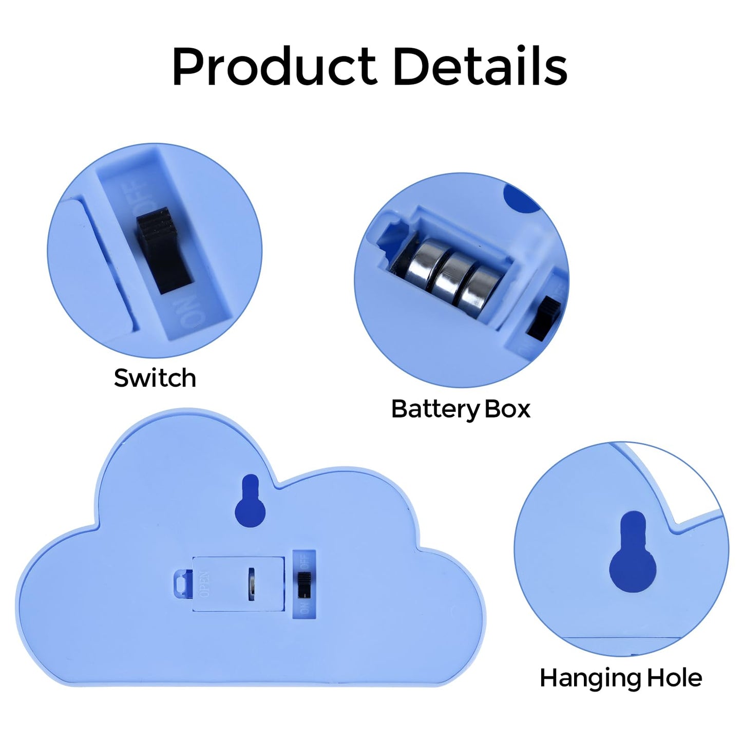 clothmile 3 PCS LED Night Light LED Blue Clound Night Light Can Be Hung on The Wall Kids Room Light, Suitable for Birthday Party Holiday Decoration Baby Room Nursery Decoration