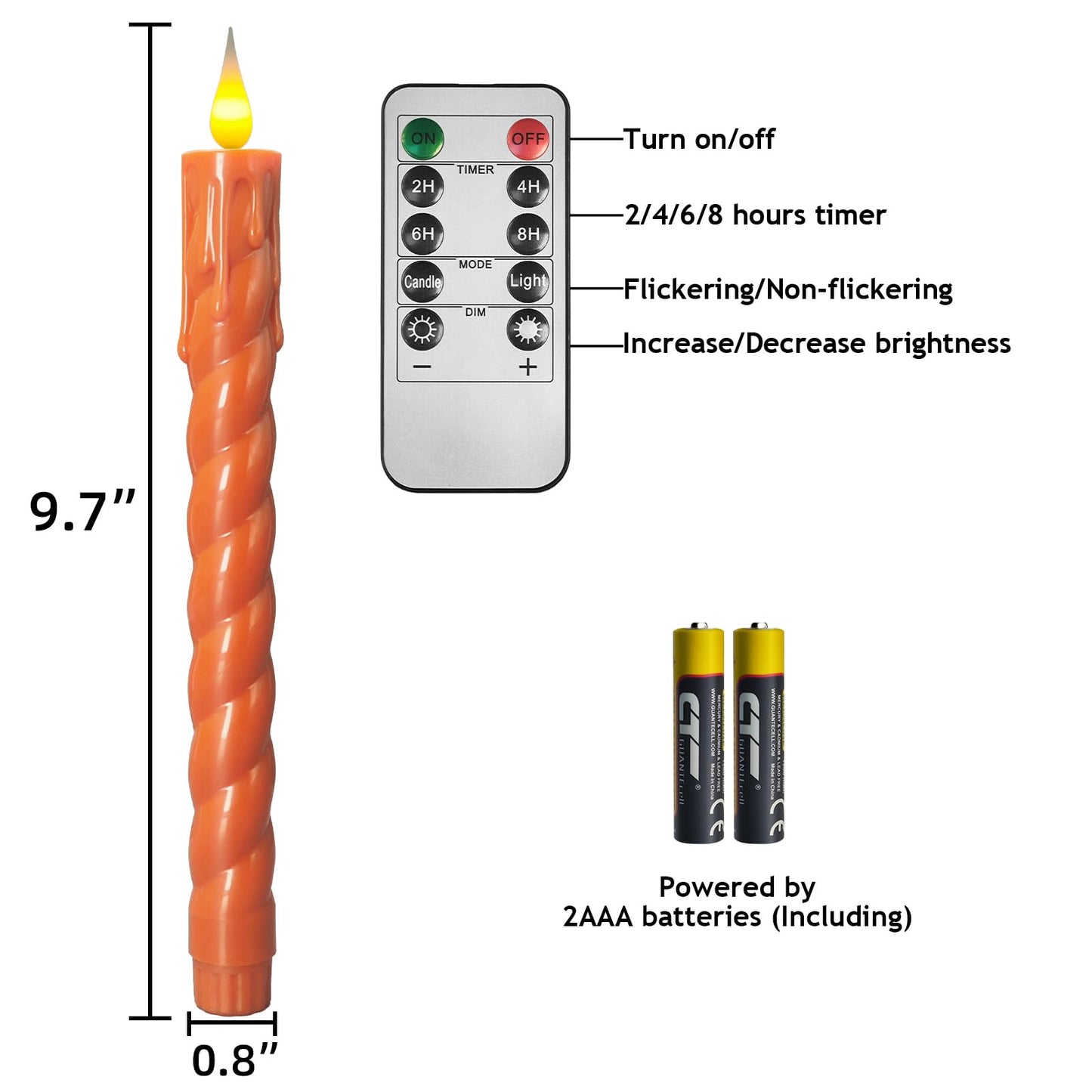ODTRAM Flameless Taper Candles Flickering with Remote,Timer, Dimmer,9.7 Inch Orange 6 Pack Candle Sticks,Realistic Wax Drip,Battery Operated Candlesticks for Christmas Wedding Halloween Home Decor