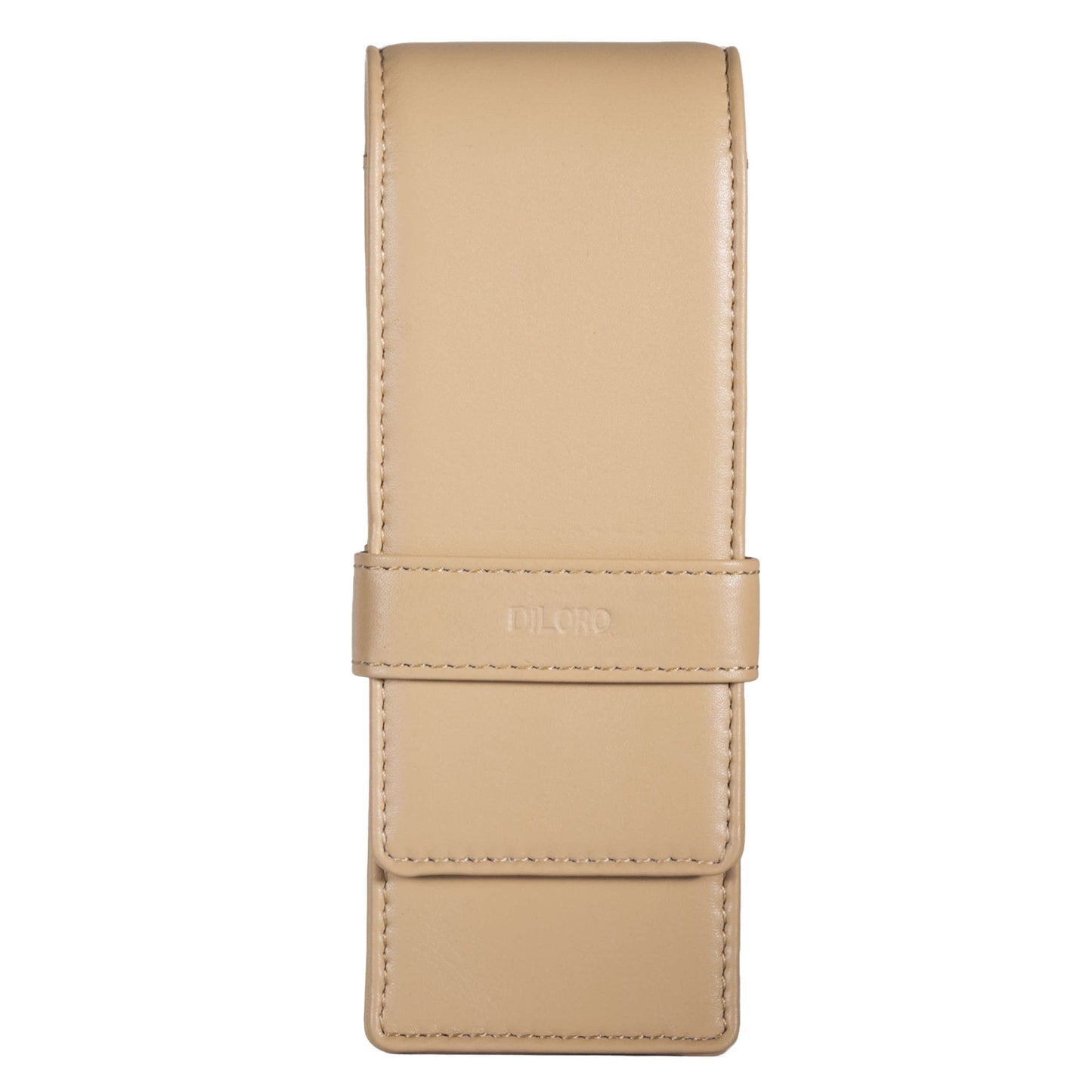 DiLoro Leather Triple Pen Case Pencil Pouch Holder for Three Fountain Ballpoint Rollerball Pens and Pencils (Beige)